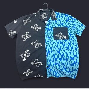 Men's Black and Blue half & half button-up shirt